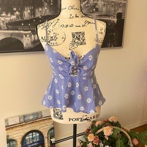 Plaid Flower blue Top